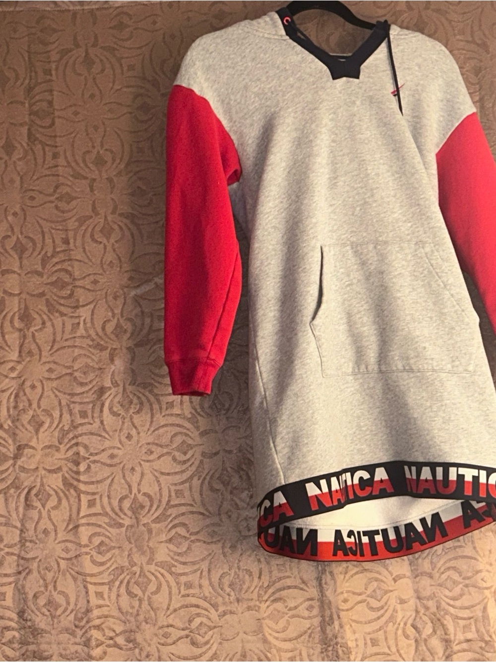 Nautica Gray and Red Colorblock Pullover Dress